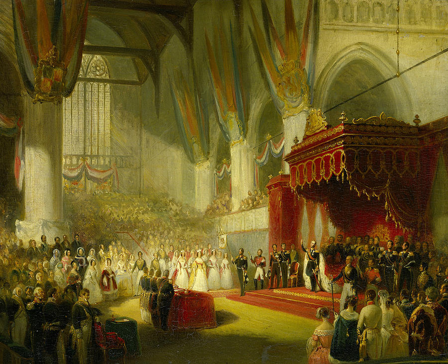 The inauguration of King Willem II in the Nieuwe Kerk in Amsterdam, November 28, 1840 Painting by Nicolaas Pieneman