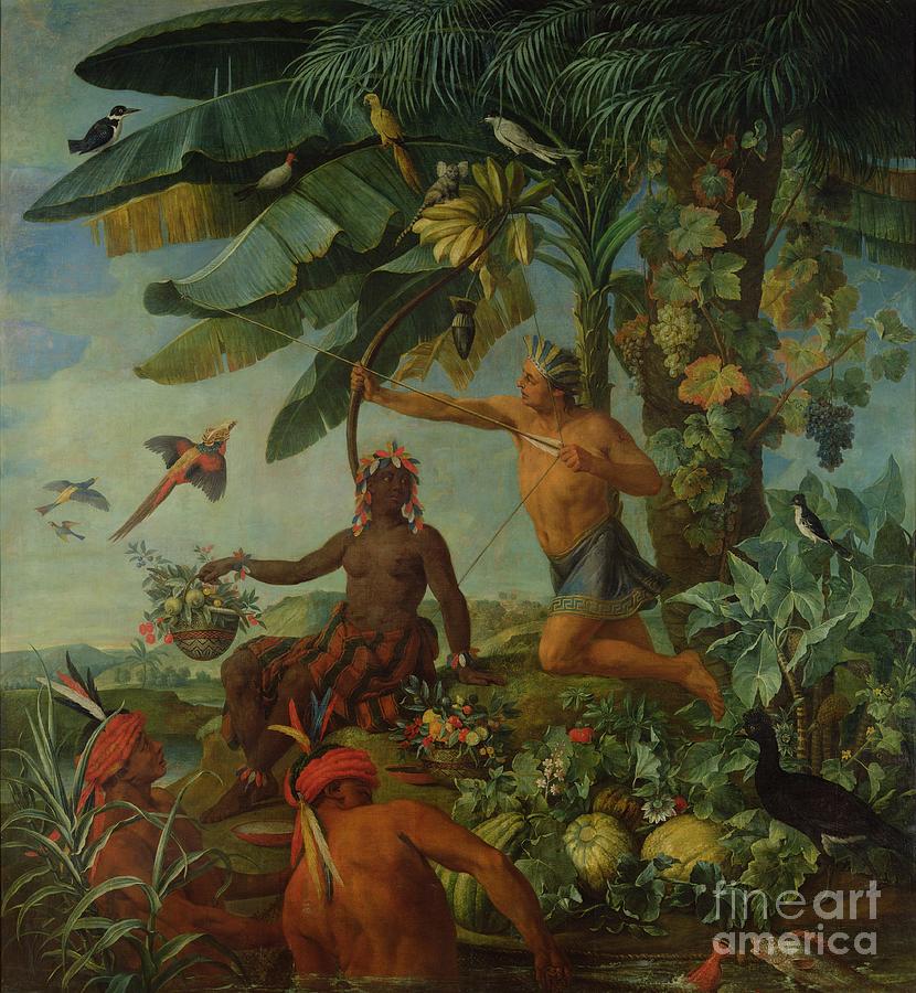 Parrot Painting - The Indian Hunter And Fisherman, 1741 by Alexandre-francois Desportes