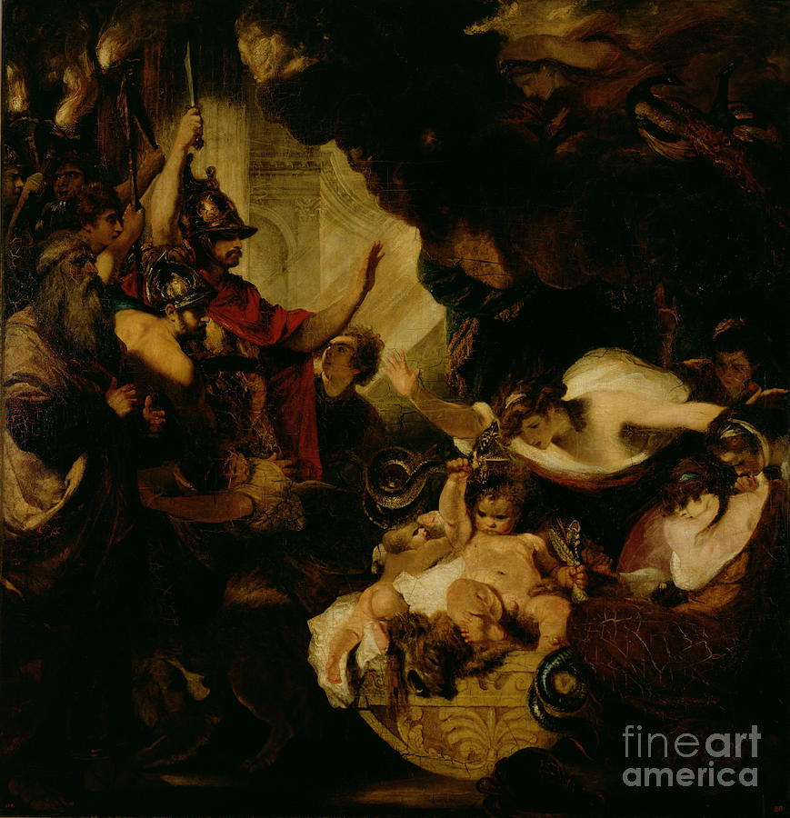 The Infant Hercules Strangling The Serpents Painting by Joshua Reynolds