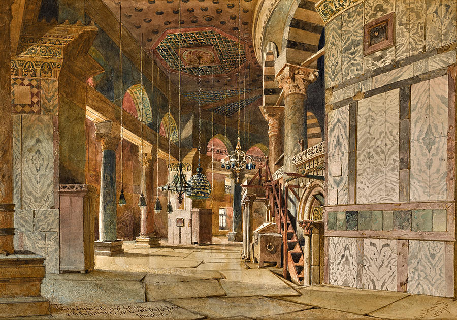 The Inner Corridor of the Dome of the Rock, Jerusalem Drawing by Carl Haag