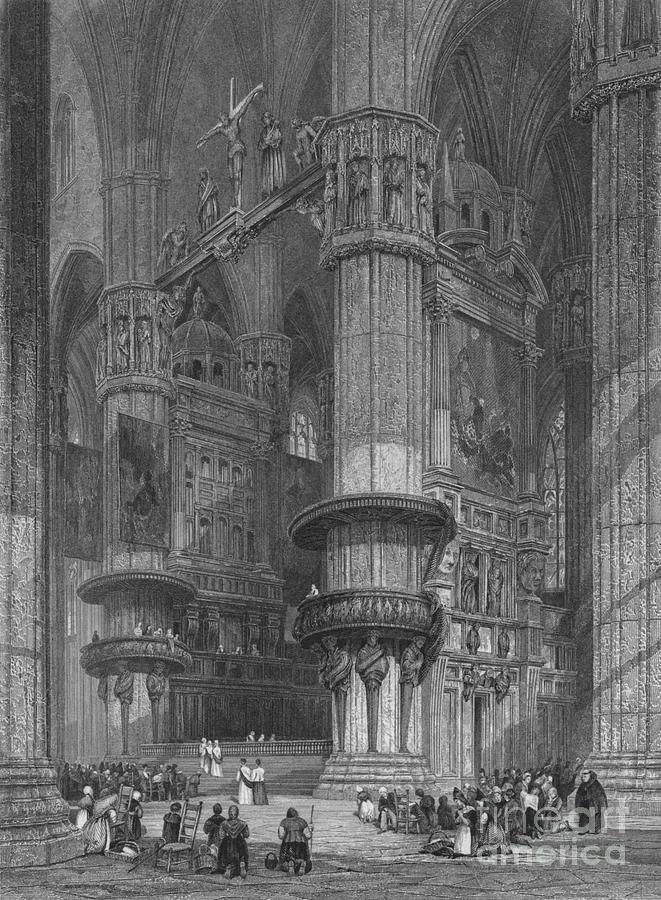 The Interior Of Milan Cathedral Drawing by Print Collector