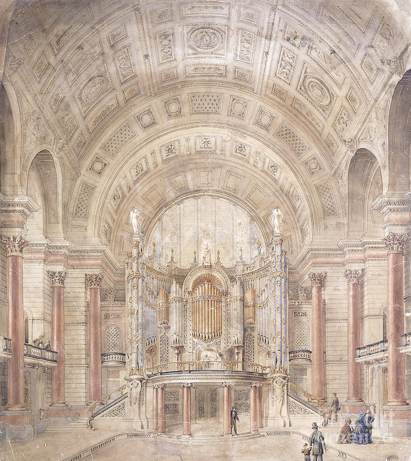 Music Drawing - The Interior Of The Great Hall, St Georges Hall, Liverpool by Charles Robert Cockerell