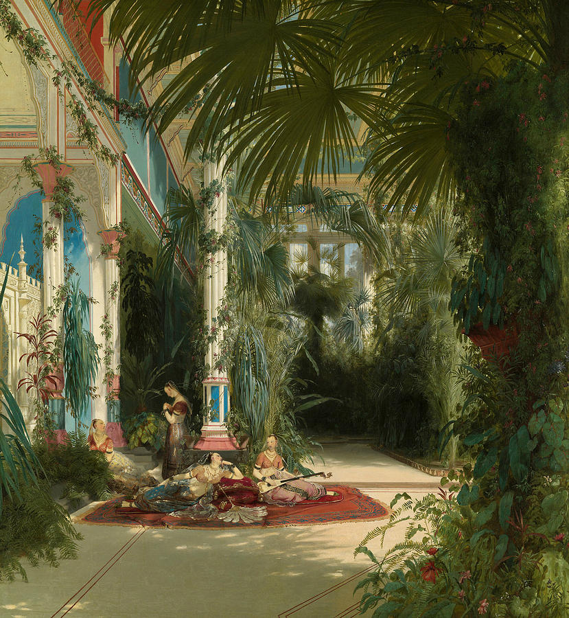 The Interior of the Palm House on the Pfaueninsel Near Potsdam Painting by Carl Blechen