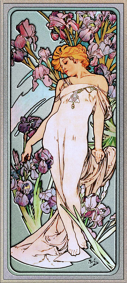 The Iris by Alphonse Mucha Art Nouveau Artwork Painting by Rolando Burbon