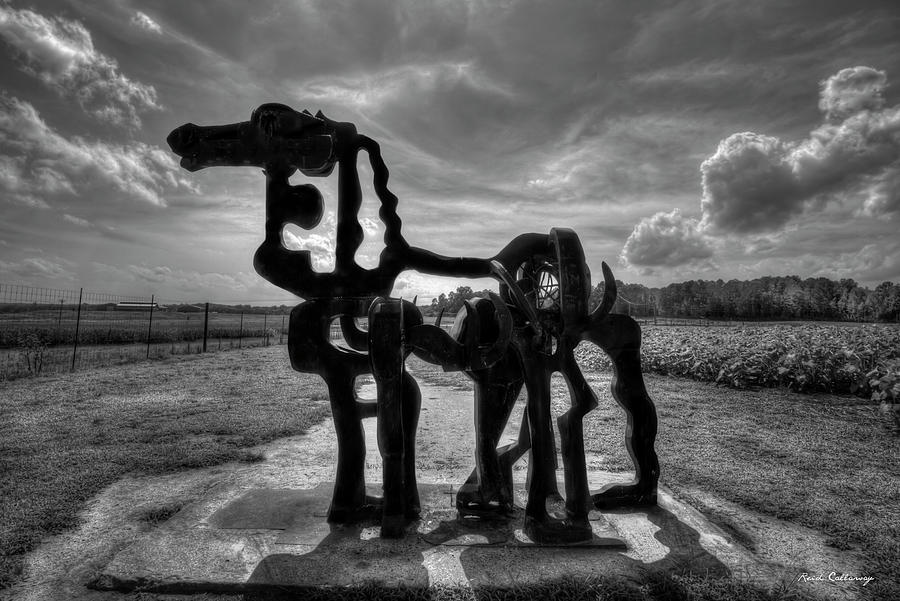 The Iron Horse Full Sun B W The Iron Horse Farming Landscape Art Photograph by Reid Callaway