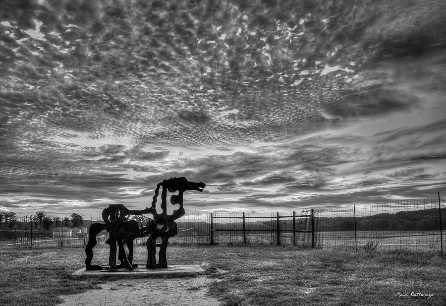 The Iron Horse Sun Up 777 B W  University Of GA Iron Horse Farm Georgia Agriculture Landscape Art Photograph by Reid Callaway