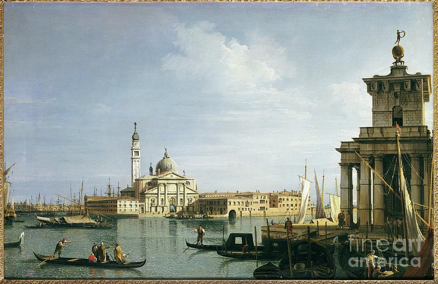 The Island Of San Giorgio Maggiore, Venice, With The Punta Della Dogana And Numerous Vessels Painting by Canaletto