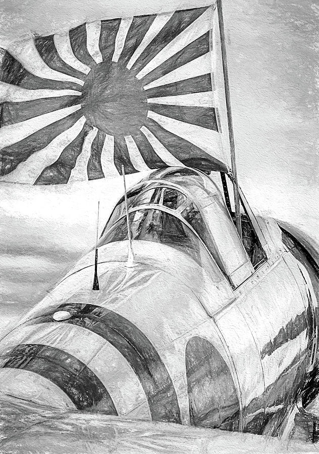 The Japanese Zero Black and White Digital Art by JC Findley