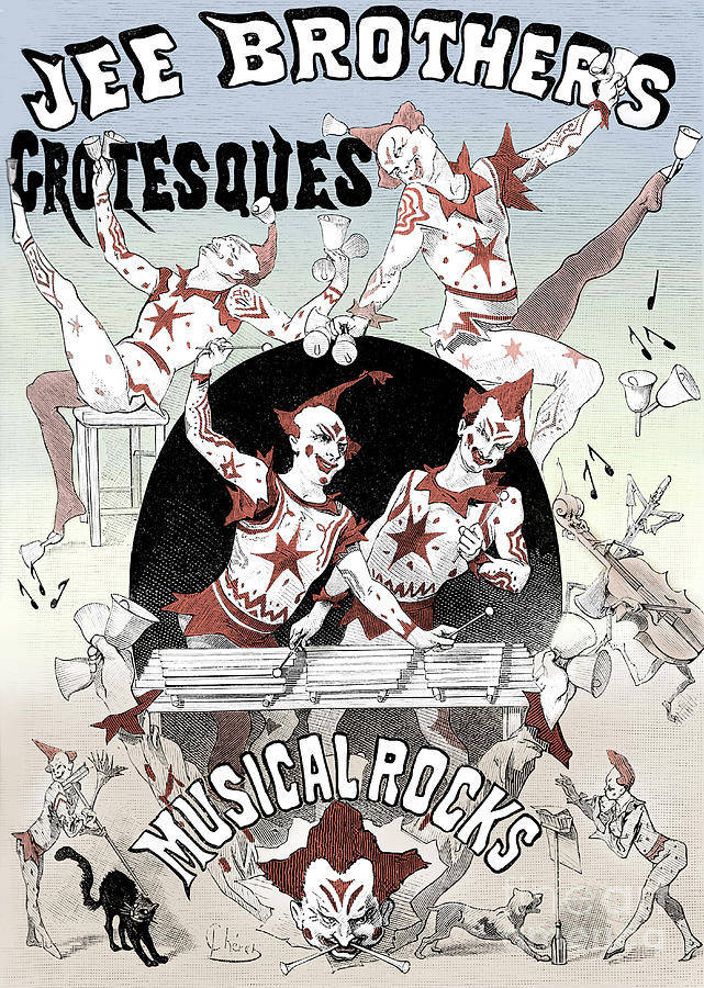 The Jee Brothers Grotesques Musical Rocks Vintage Poster Drawing by English School