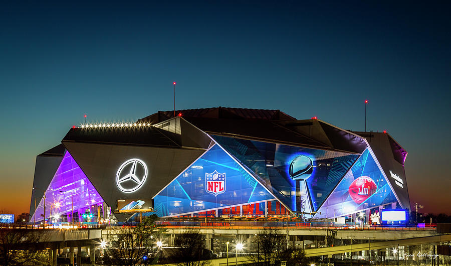 Atlanta GA The Jewel Of Atlanta Mercedes-Benz Stadium Super Bowl L111 Night Architectural Art Photograph by Reid Callaway