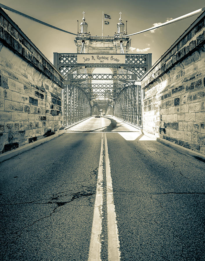 The John A. Roebling Bridge In Sepia - Cincinnati Ohio Photograph