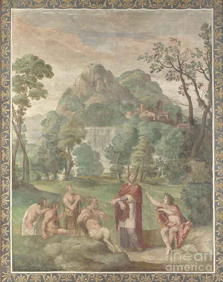 Domenichino Painting - The Judgement Of Midas, 1616-18 (fresco Transferred To Canvas) by Domenichino