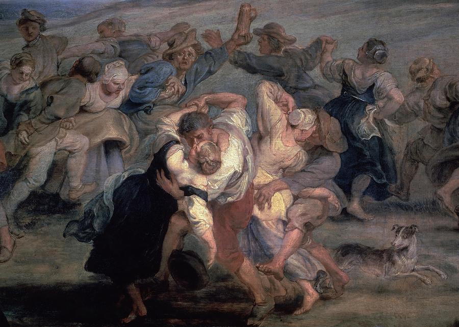 The Kermesse, detail of peasants dancing - ca. 1635/38 - oil on panel. Painting by Peter Paul Rubens -1577-1640-