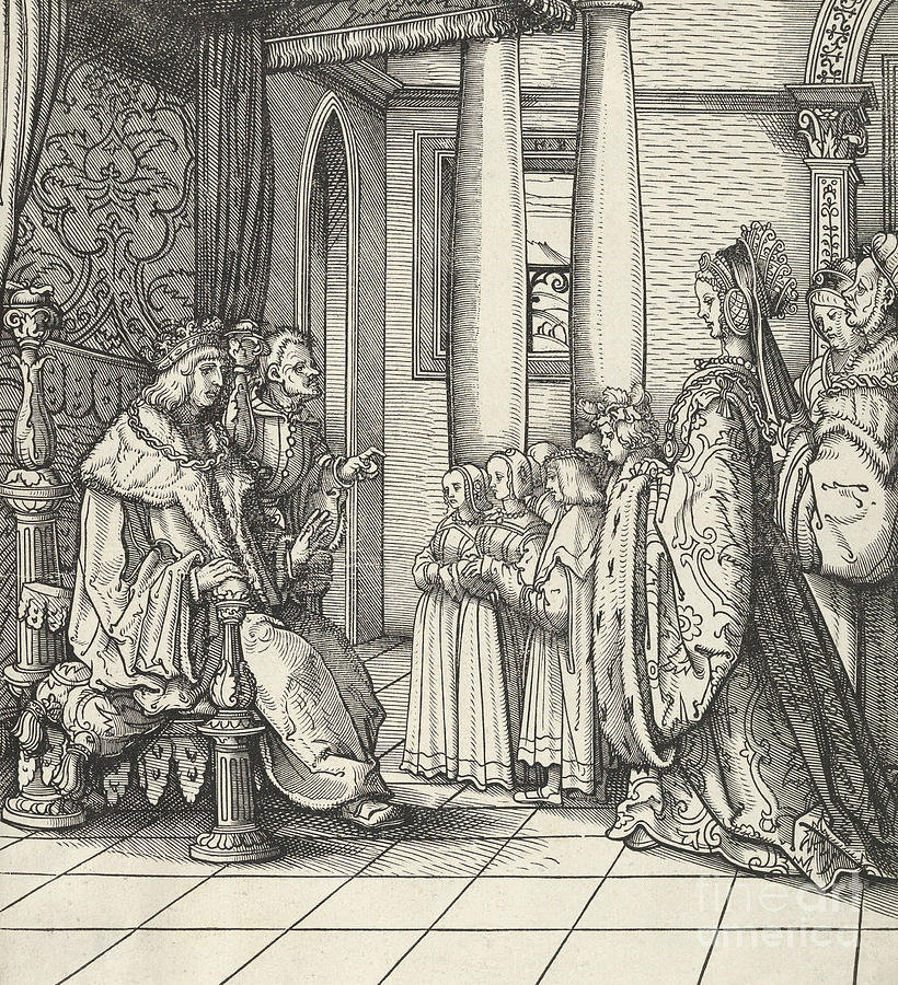 The King Receiving His Daughter Margaret and the Children of King Philip Drawing by Hans Burgkmair