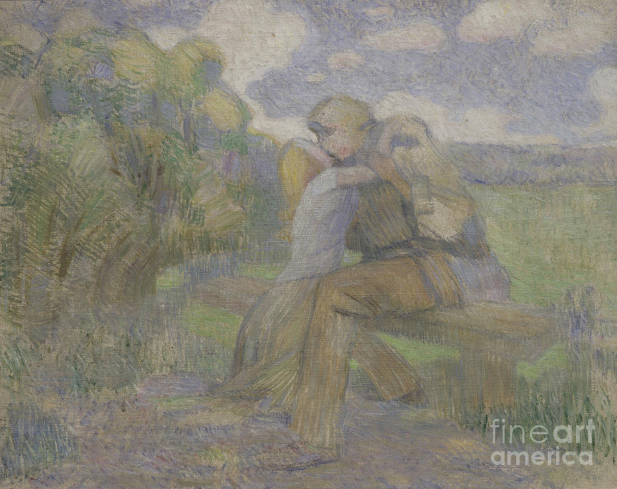 Young Men Drawing - The Kiss, 1897. Artist Borisov-musatov by Heritage Images