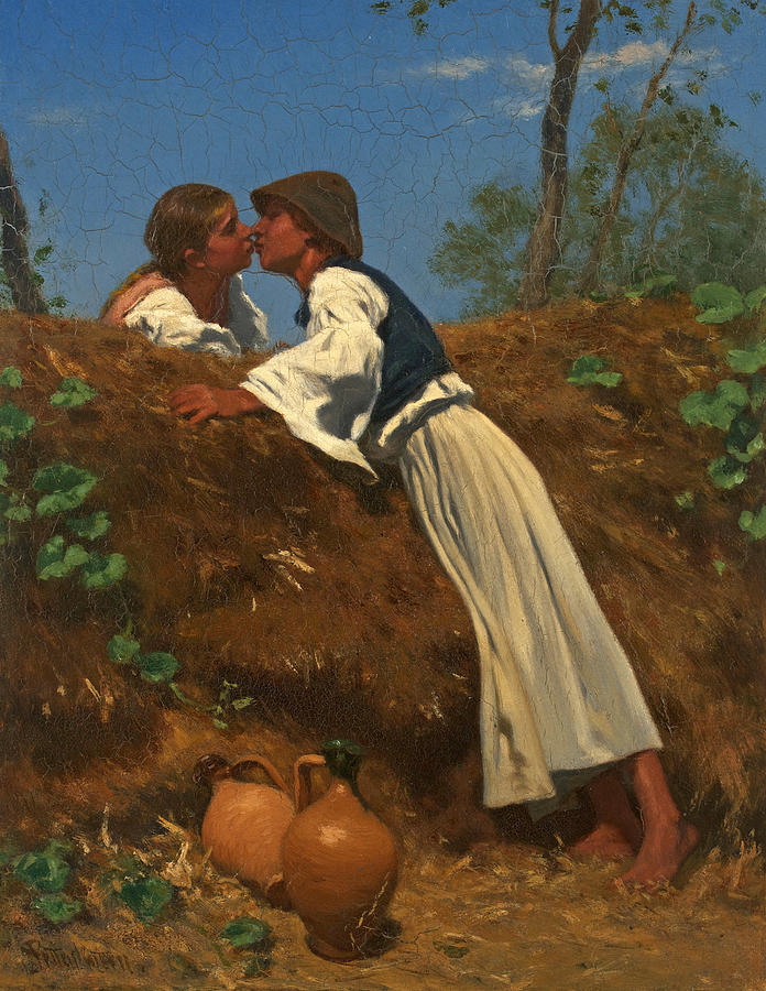 The kiss II  Painting by August von Pettenkofen