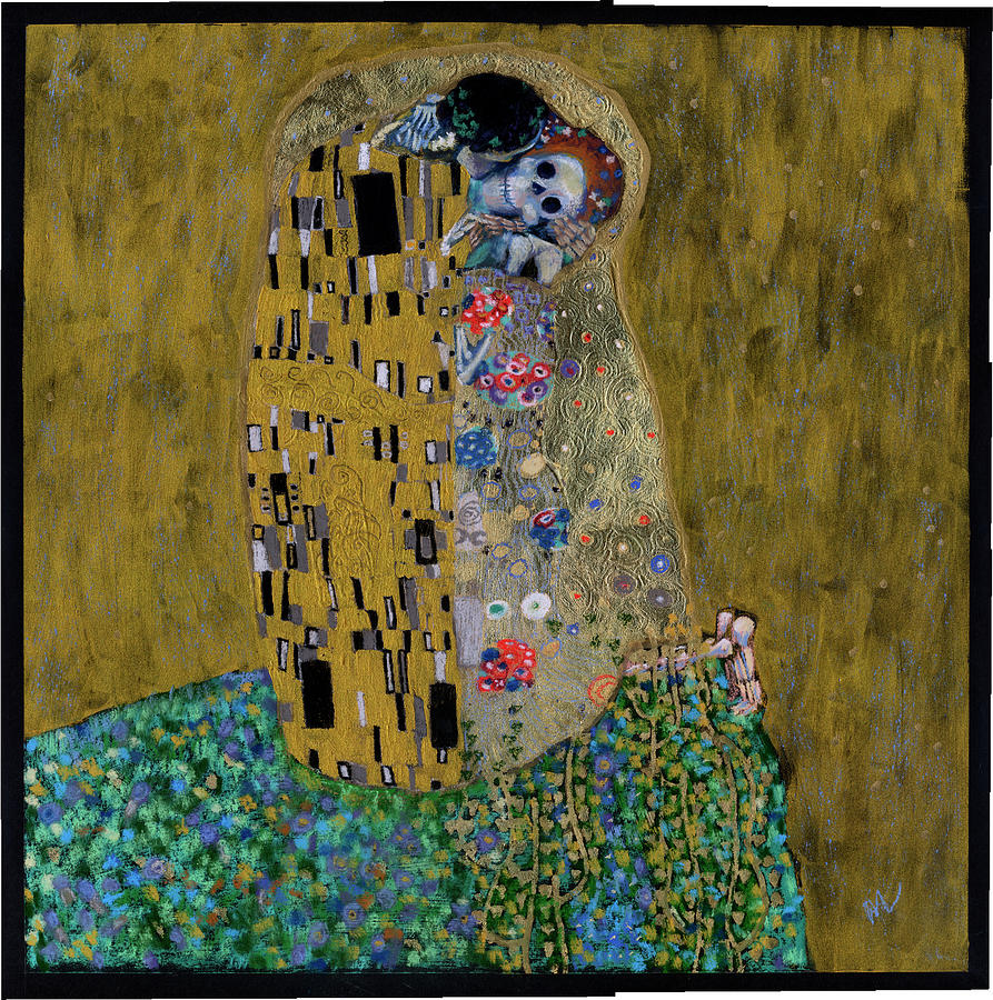 Gustav Klimt Mixed Media - The Kiss (skelly Lovers) by Marie Marfia Fine Art