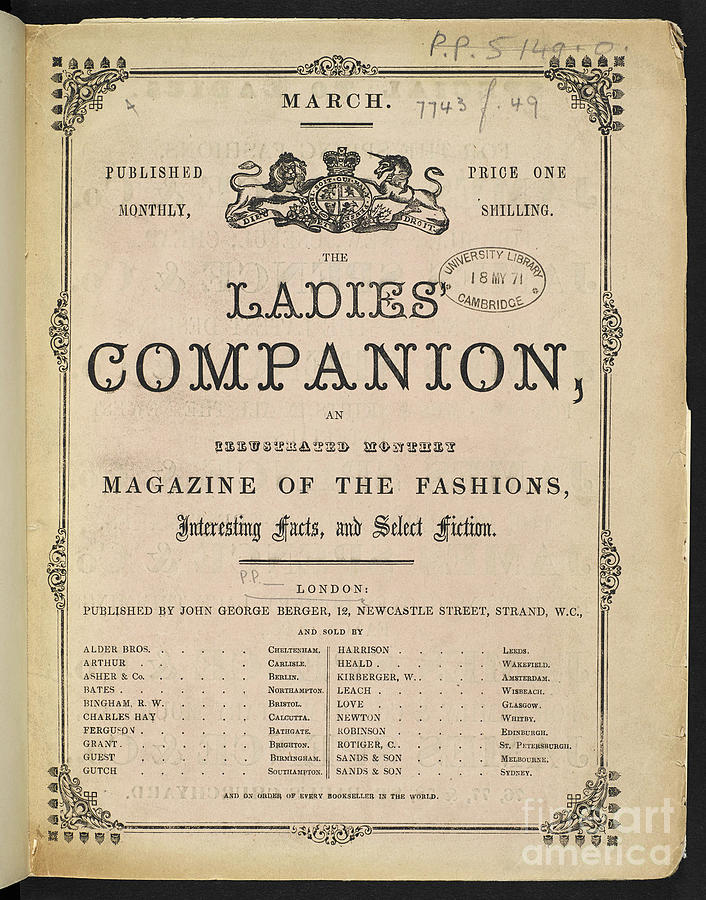 The Ladies Companion, An Illustrated Monthly Magazine Of The Fashions, Interesting Facts And Select Fiction, March 1871 Drawing by English School