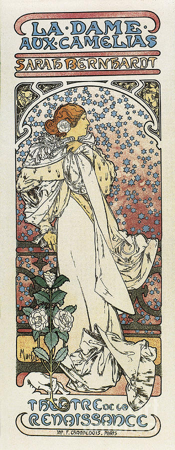 Alphonse Mucha Drawing - The Lady Of The Camellias by Alphonse Marie Mucha