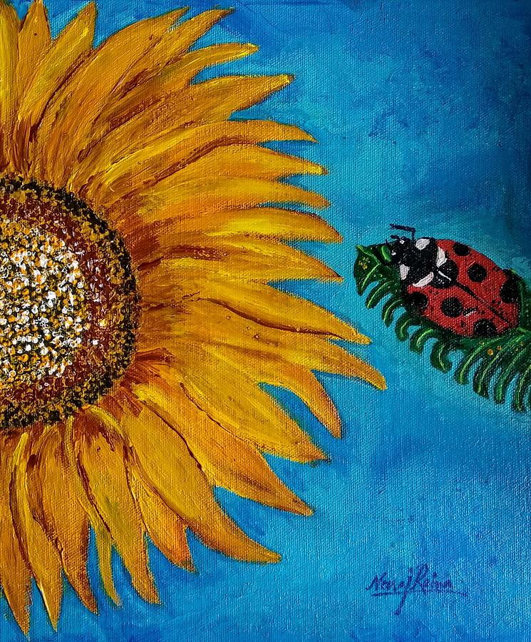 Sunflower Painting - The Ladybird Beetle and their sunflower story-By Neeraj Raina by Neeraj Raina