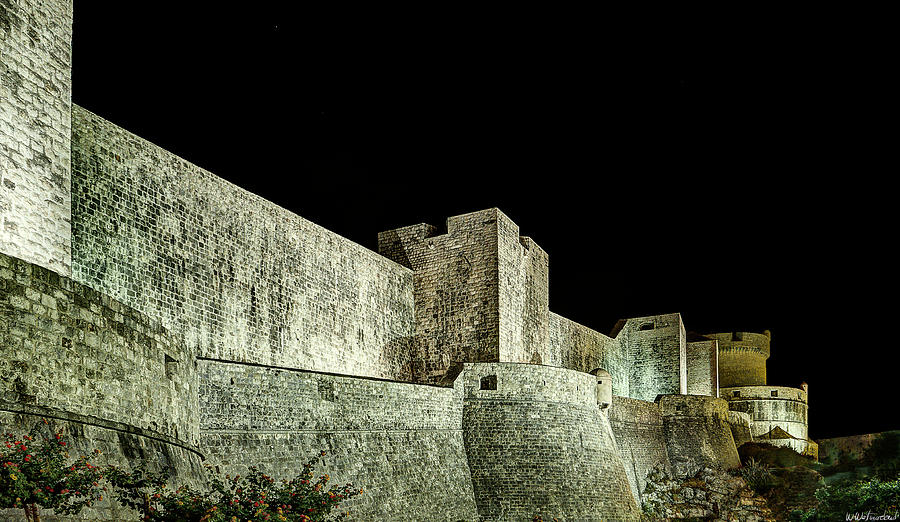 The Landside Walls of Dubrovnik at Night No1 Photograph by Weston Westmoreland