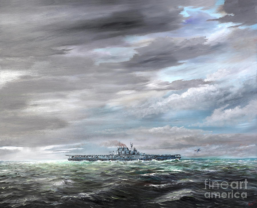 The Last B25 B flies off USS Hornet April 18th 1942 Painting by Vincent Alexander Booth