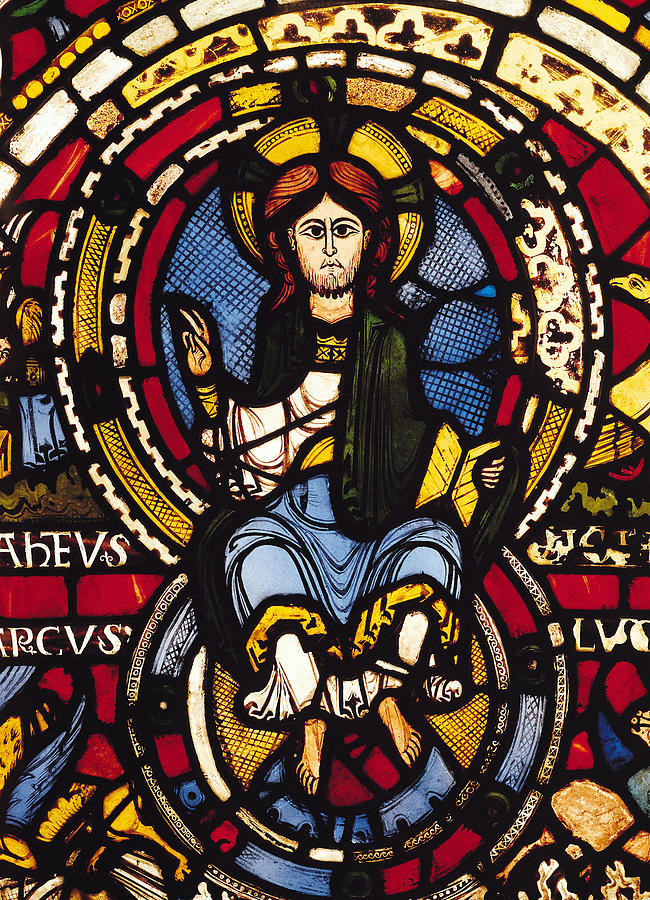 Romanesque Photograph - The Last Judgement, Detail Of Christ Stained Glass by French School