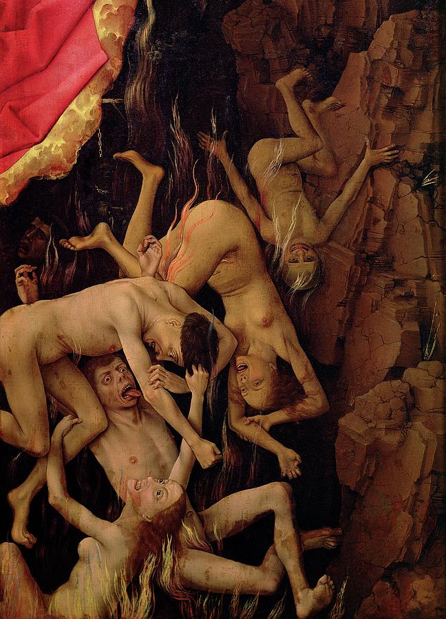 The Last Judgement, Detail Of The Fall Of The Damned To Hell Painting by Rogier Van Der Weyden