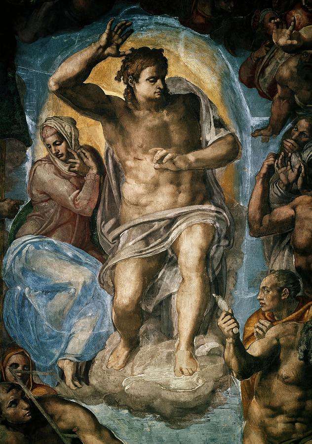 The Last Judgment -detail- . Fresco before restauration. Vatican, Sistine Chapel. Michelangelo. Painting by Michelangelo -1475-1564-