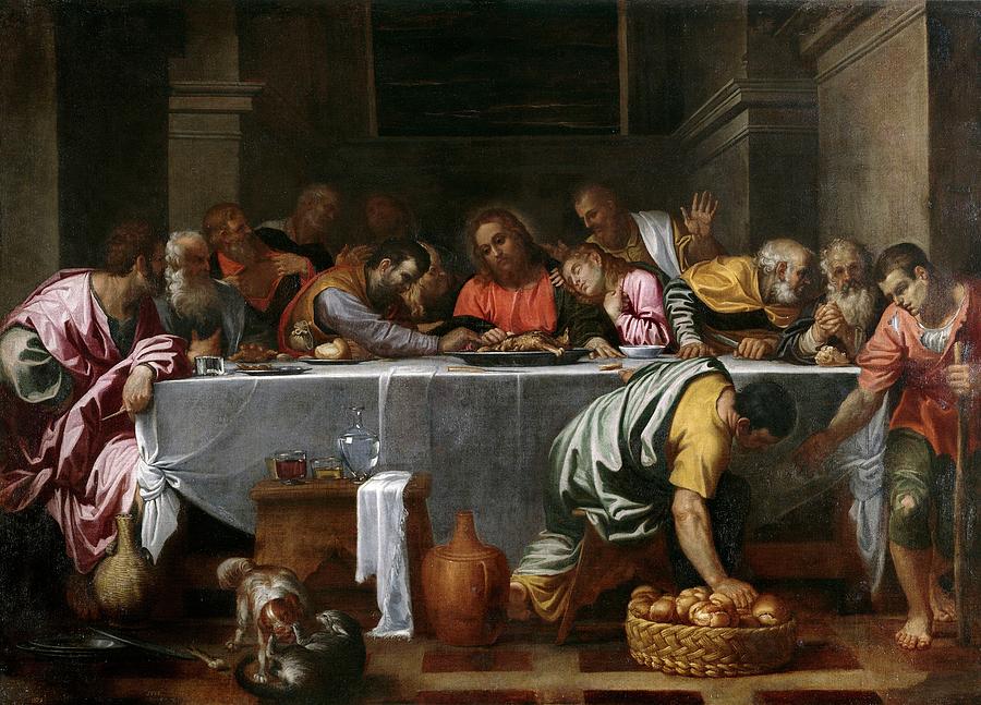 The Last Supper, 1593-1594, Italian School, Oil on canvas, 172 cm x 237 cm,... Painting by Agostino Carracci -1557-1602-