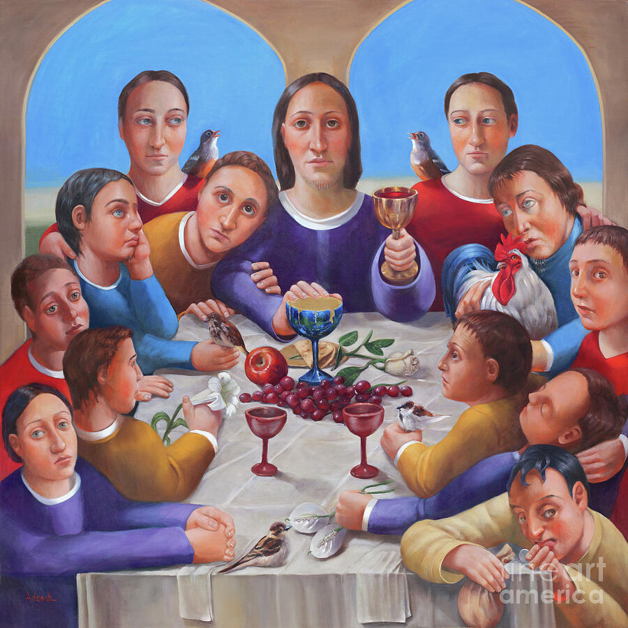 The Last Supper, 2018 Oil And Gold Leaf On Canvas Painting by Rosemarie Adcock
