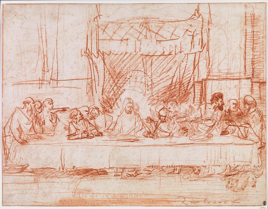 Jesus Christ Drawing - The Last Supper, After Leonardo Da Vinci by Rembrandt Van Rijn
