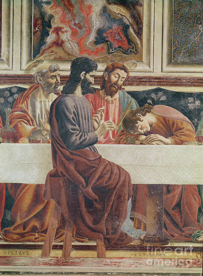 The Last Supper, Detail Of Saint John, Saint Peter, Jesus And Judas, 1477 Painting by Andrea Del Castagno
