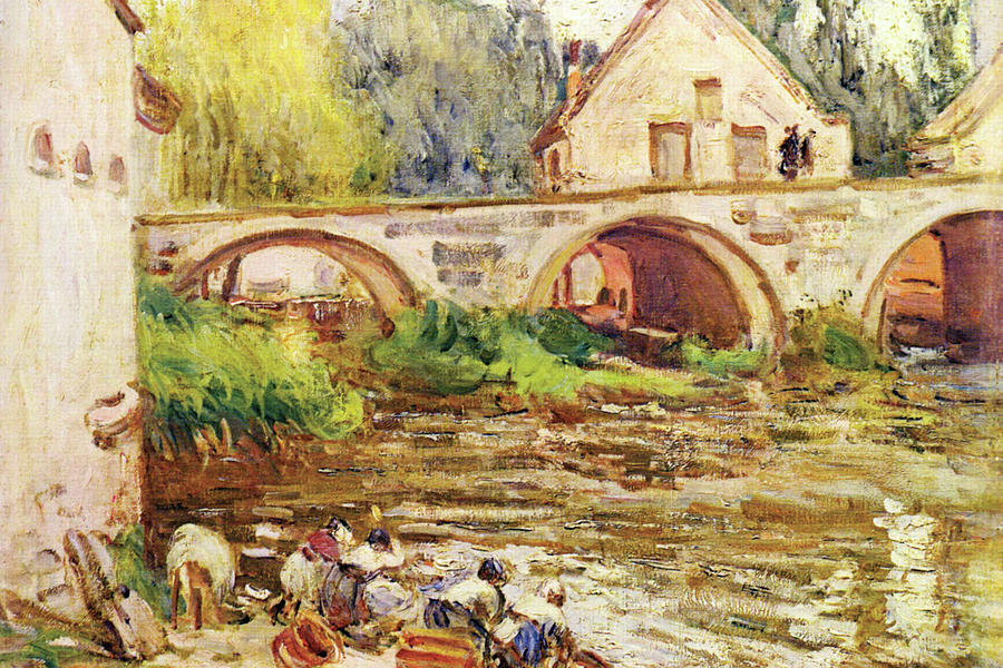 The laundresses by Moret by Alfred Sisley.jpg Painting by Alfred Sisley