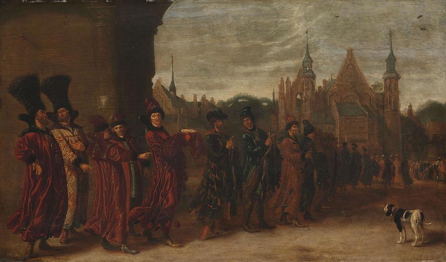 The Legation of the Czar of Muscovy on its way to the Meeting of the States-General in The Hague,... Painting by Sybrand van Beest -attributed to- The Legation of the Czar of Muscovy on its way to the Meeting of the States-General in The Hague,... Painting by Sybrand van Beest -attributed to-