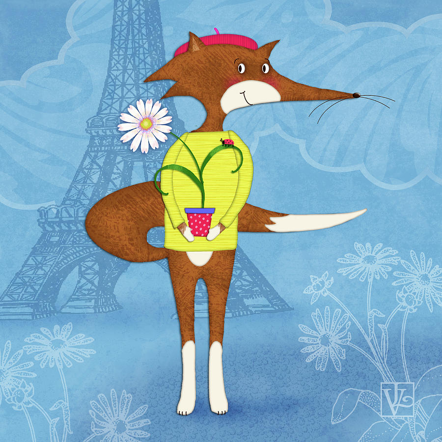 Paris Digital Art - The Letter F for French Fox by Valerie Drake Lesiak