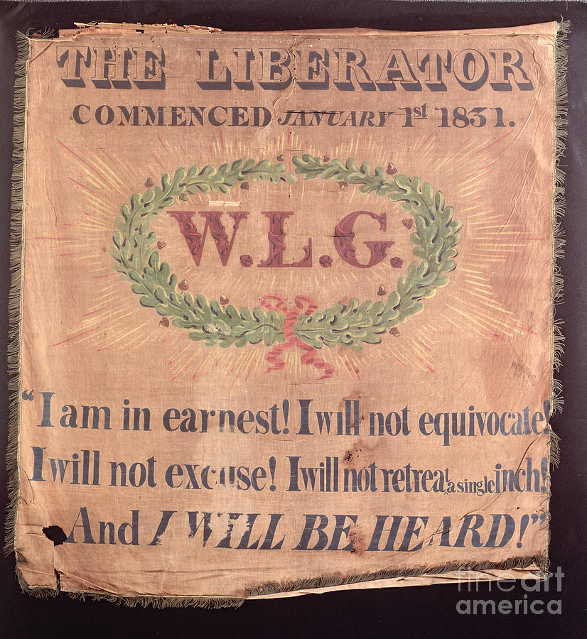 the Liberator Commenced... William Lloyd Garrison Abolitionist Banner, 1831 Painting by American School