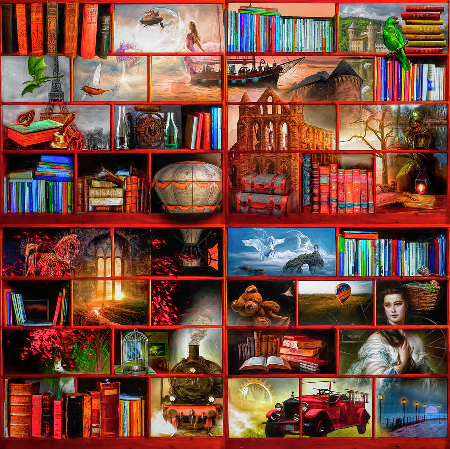 The Library The Fantasy and Fiction Section Digital Art by Debra and Dave Vanderlaan