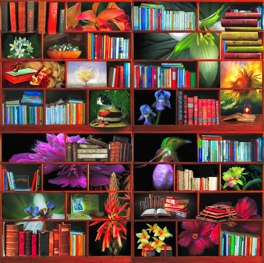 The Library The Flower Section Watercolor Painting Digital Art by Debra and Dave Vanderlaan