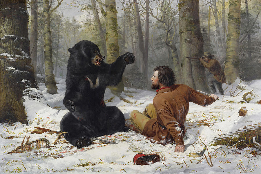 The Life of a Hunter Bear Hunting, Early Winter, 1856 Painting by
