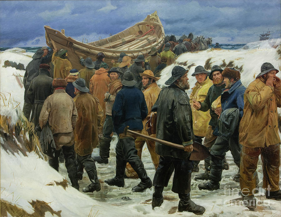 The Lifeboat Is Taken Through The Dunes, 1883 (oil On Canvas) Painting by Michael Peter Ancher