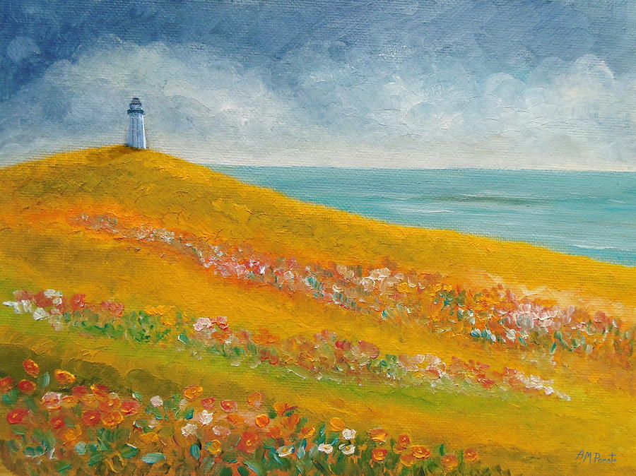 The Lighthouse Meadow Painting by Angeles M Pomata