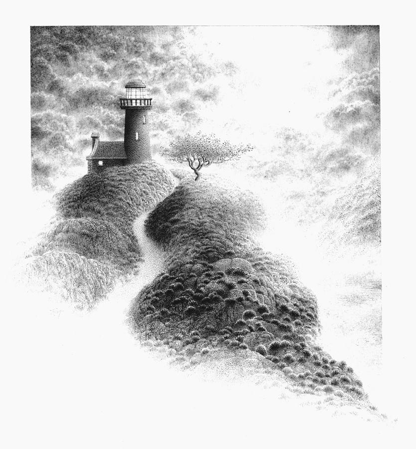 Black And White Drawing - The Lightkeepers Path by Mark Reep