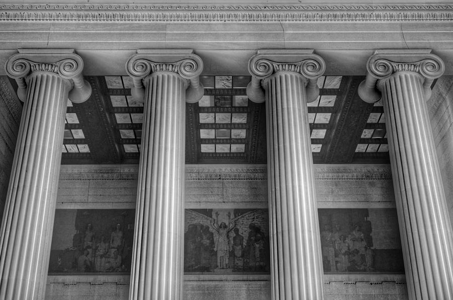 The Lincoln Memorial Washington D. C. - Black and White Abstract Pillars Details 5 Photograph by Marianna Mills