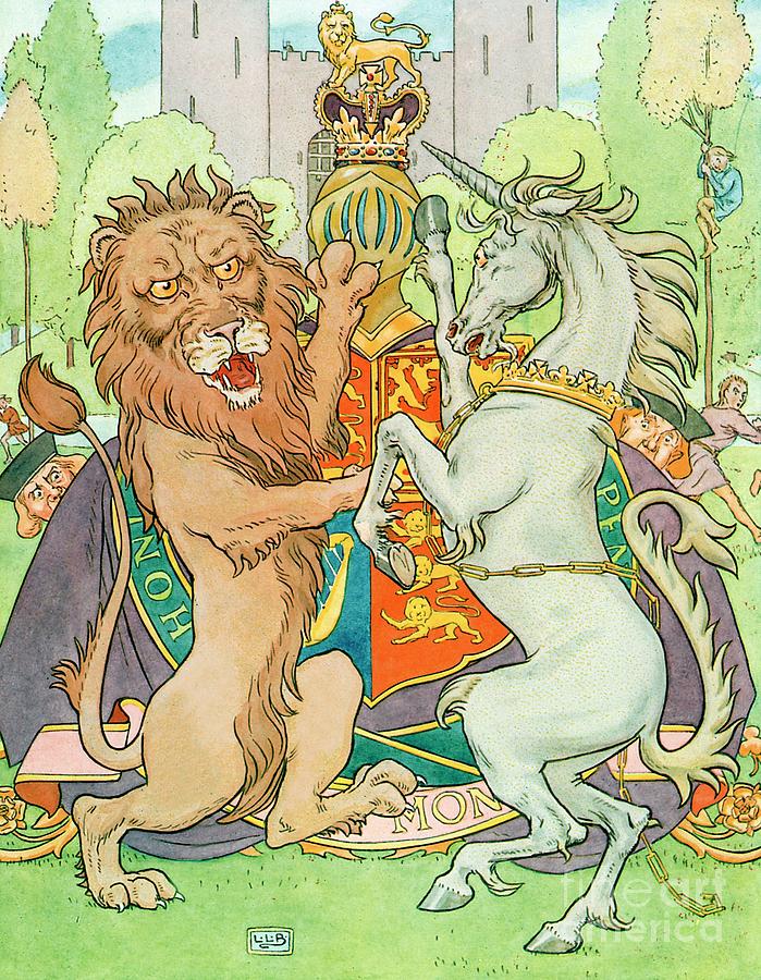 Unicorn Painting - The Lion And The Unicorn by Leonard Leslie Brooke
