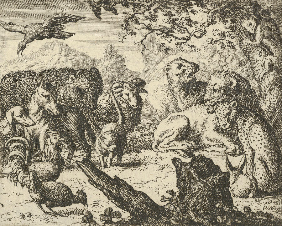 The Lion Announces a Durable Peace to the Animals who Surround Him Relief by Allaert van Everdingen