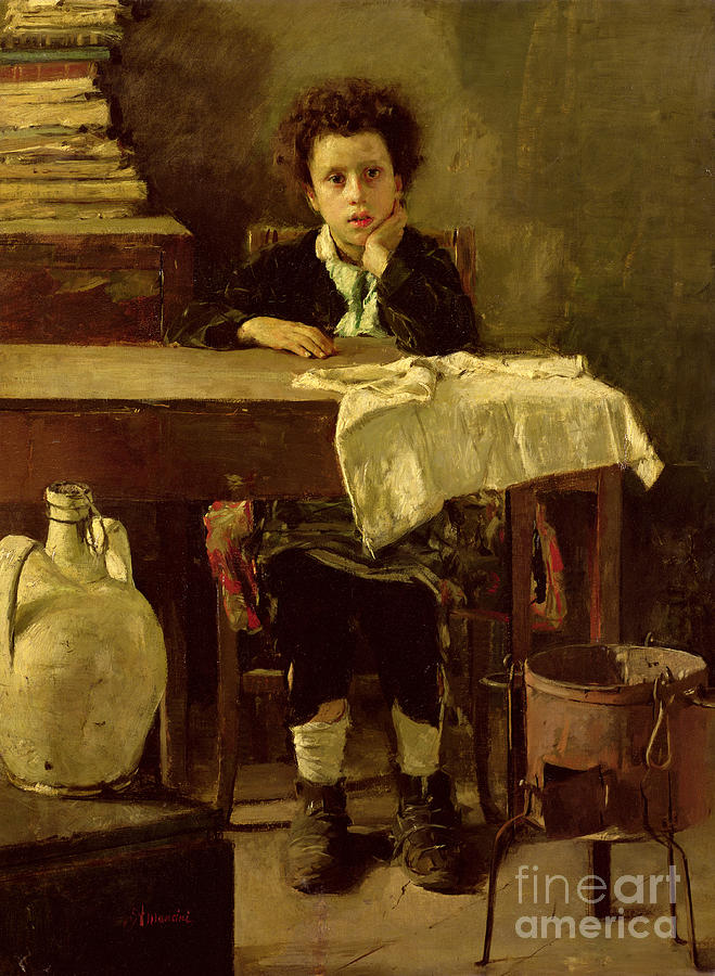 The Little Schoolboy, Or The Poor School Boy Painting by Antonio Mancini