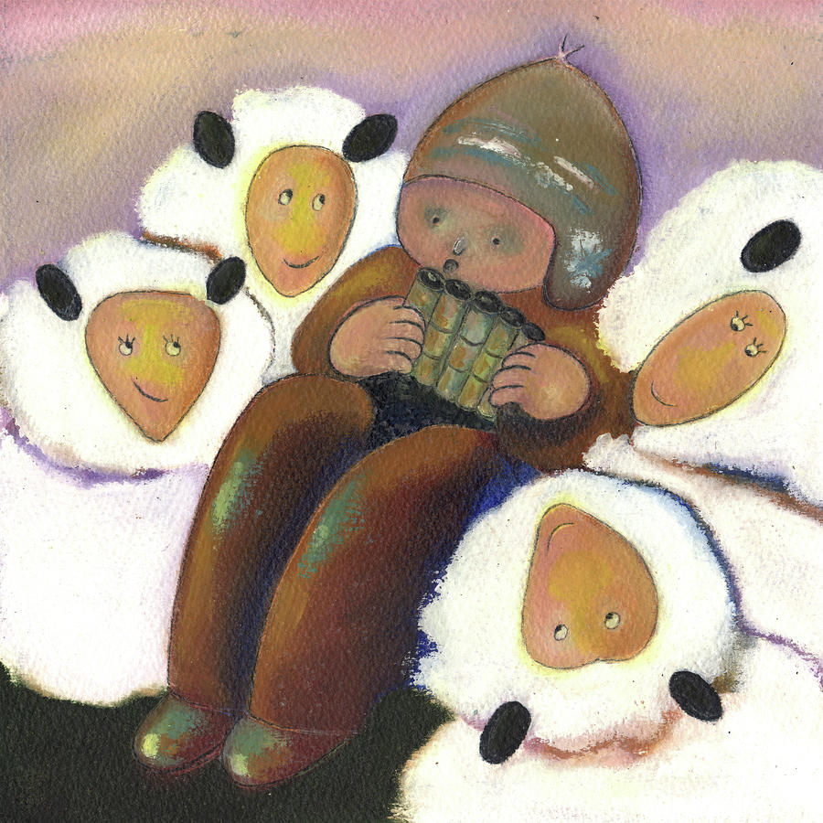Sheep Painting - The Little Shepherd by Anne Cote
