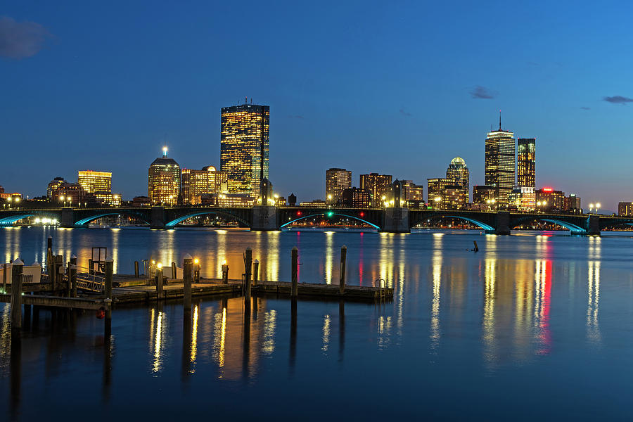 The Longfellow Bridge Lit up at Night Boston MA Reflection Pier by Toby McGuire The Longfellow Bridge Lit up at Night Boston MA Reflection Pier by Toby McGuire