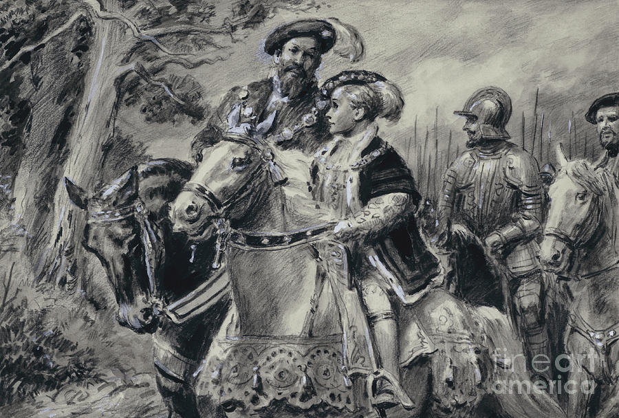The Lord Protector, the Duke Of Somerset, conveys the young King Edward VI to Windsor Painting by CL Doughty